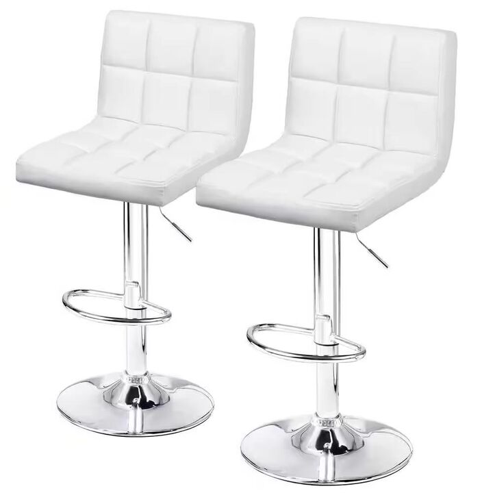 Hivvago Set of 2- White Faux Leather Barstool with Low Back Swivel Seat
