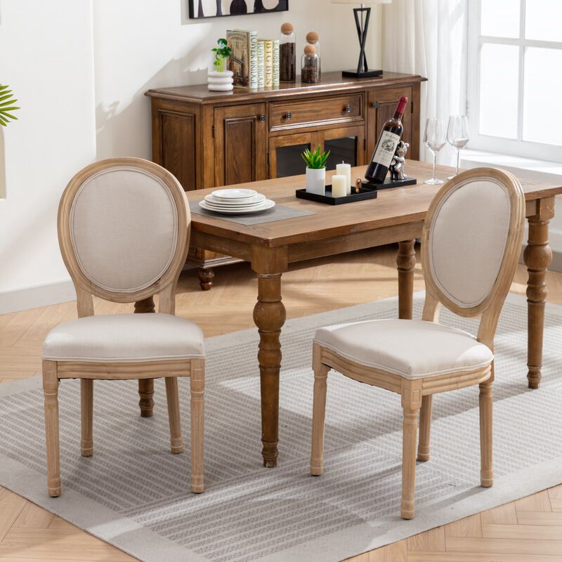 Whisen French Style Dining Chair, Solid Rubberwood Frame with Linen Upholstery, Armless Set of 2 for Living Room Kitchen image number 1