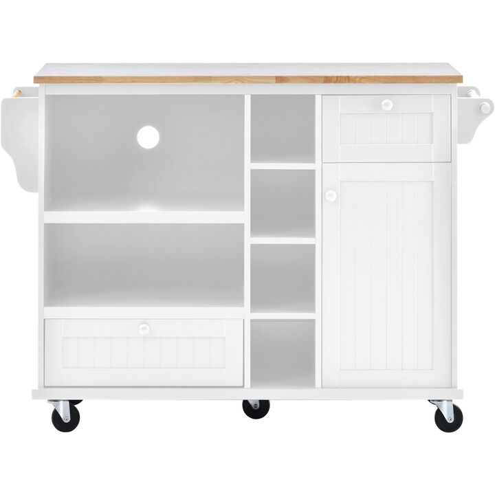 Merax Kitchen Island Cart with Storage Cabinet and Two Locking Wheels,Solid wood desktop