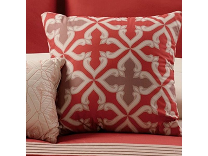 8 Piece King Polyester Comforter Set with Geometric Embroidery, Orange - Benzara