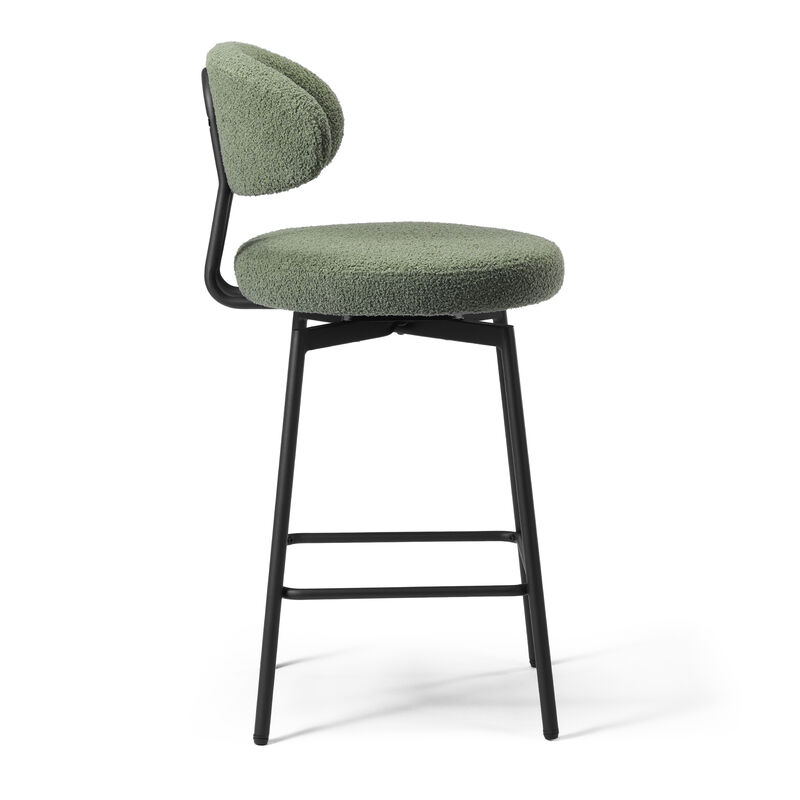 WestinTrends Modern Upholstered Sherpa Fabric Counter Height Bar Stools with Back (Set of 2) image number 3