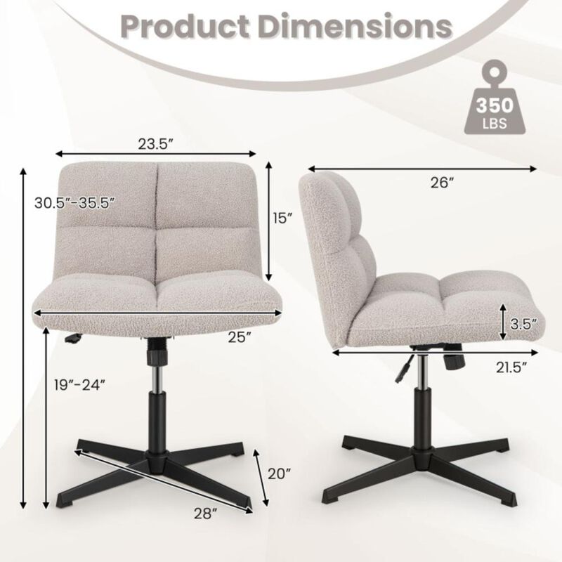 Hivvago Office Armless Chair Cross Legged with Imitation Lamb Fleece and Adjustable Height
