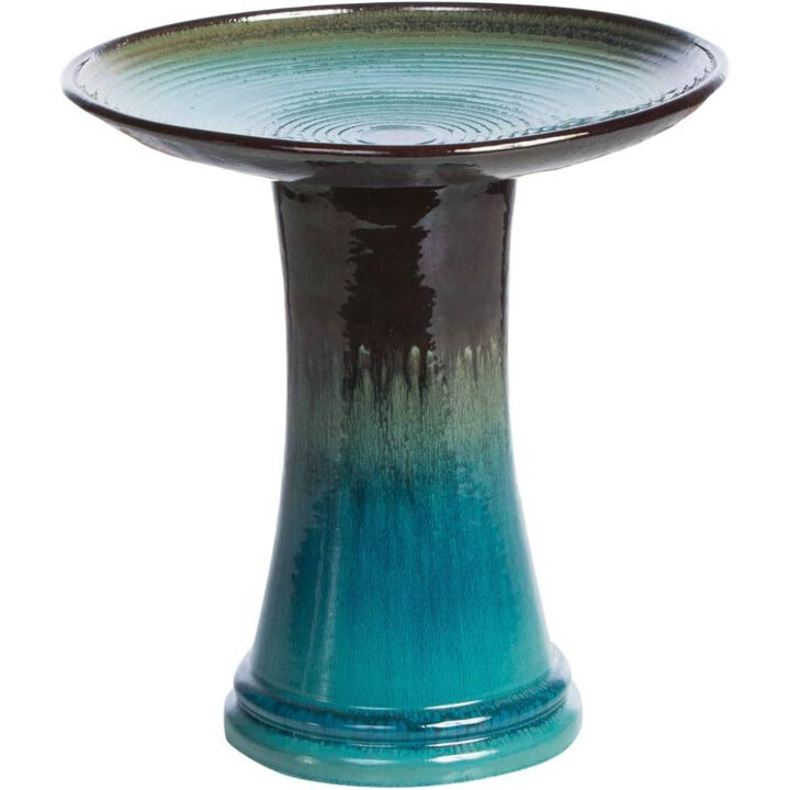 Garden Birdbath in Glazed Ceramic with Multi-Shade Finish for Outdoor Use