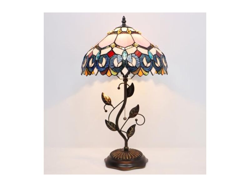 Tiffany Style Stained Glass Table Lamp For Office Pink image number 3