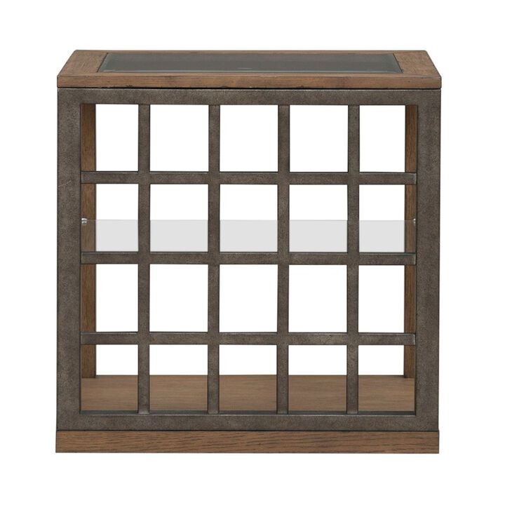 Liberty Furniture Bayhill Trellis End Table for Living Room - Honey w/ Black Metal Accents