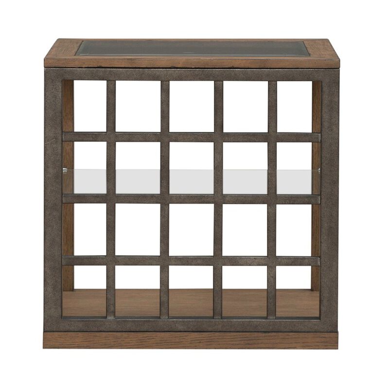 Liberty Furniture Bayhill Trellis End Table for Living Room - Honey w/ Black Metal Accents image number 1