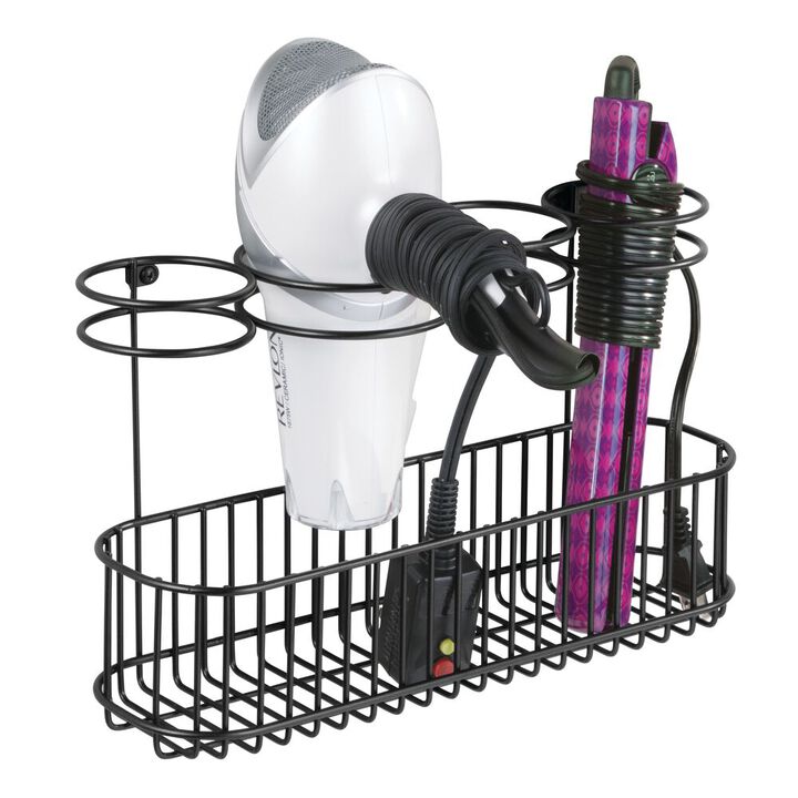 mDesign Metal Cabinet/Wall Mount Hair Care Styling Tool Storage Basket