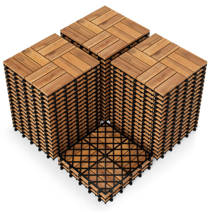 Acacia Wood Interlocking Deck Tiles 54 Piece Set for Balcony Patio and Garden-Natural