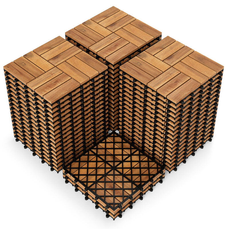 Acacia Wood Interlocking Deck Tiles 54 Piece Set for Balcony Patio and Garden-Natural image number 0