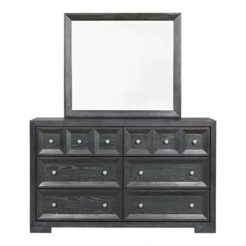 Kizie 5pc Queen Bedroom Set, Rustic Black, Chest, Mirror, Nightstand image number 4