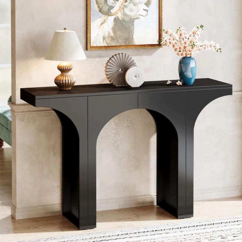 47 Inch Entryway Console Table, Wood Sofa Table with Arch Base-Black