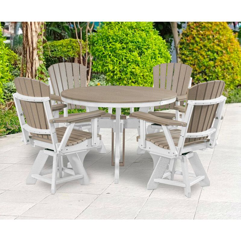 American Furniture Classics Dining Height Round Table in Weatherwood with a White Base