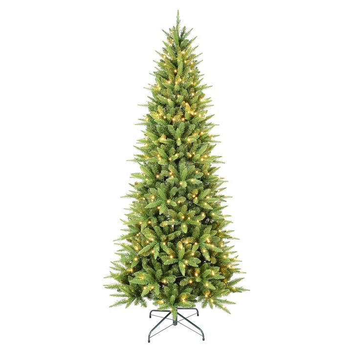 7 ft. Slim Christmas Tree Pre Lit with 400 Warm White LED Lights 1180 Tips PE PVC Hinged