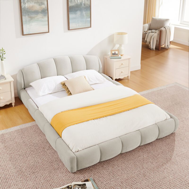 Nefjad Chenille Upholstered Platform Bed Frame image number 1