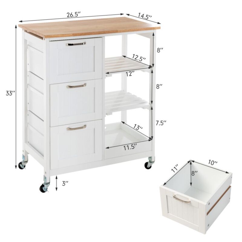 Hivvago Rolling Kitchen Island Utility Storage Cart with 3 Large Drawers