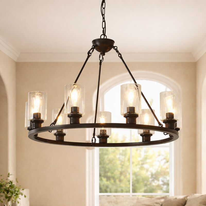 ELEMENT ACE 8-Light Adjustable Height Wagon Wheel Chandelier for Bedroom Bathroom Living Room High Ceiling Home Decor Lighting Fixture image number 2