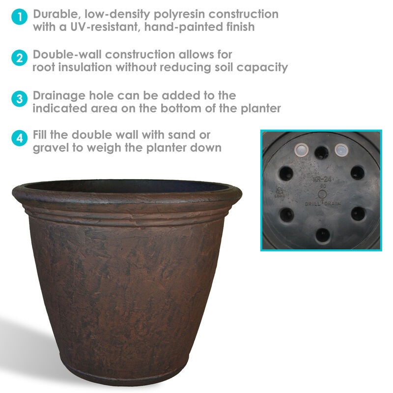 Sunnydaze 24 in Anjelica Unbreakable Polyresin Planter