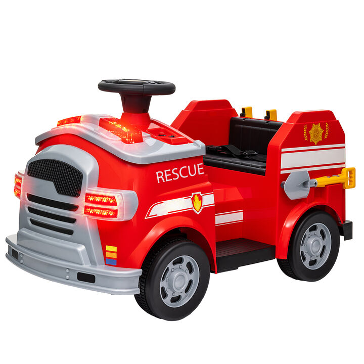 BreeBe 12V Ride on Fire Truck with Siren, Flashing Lights Fire Extinguisher, Soft Start, Horn Music