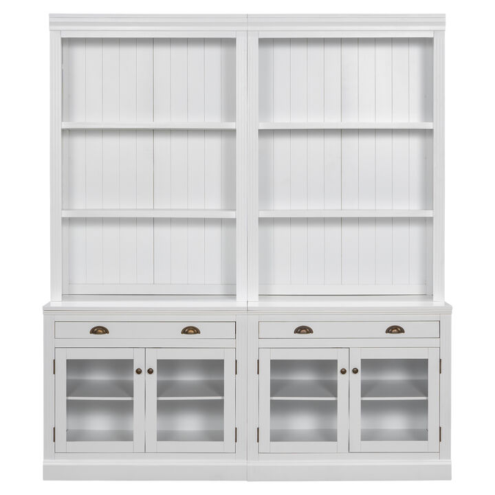 Whisen 83.4" Bookcase Suite with LED, Glass Doors & Drawers, Solid Wood & MDF Storage Bookshelf for Home Office