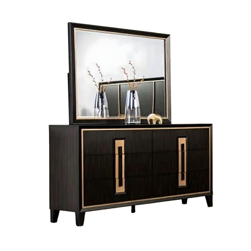 Yada 4pc Queen Bedroom Set w Dresser Mirror, Espresso Brown with Gold Trim image number 3