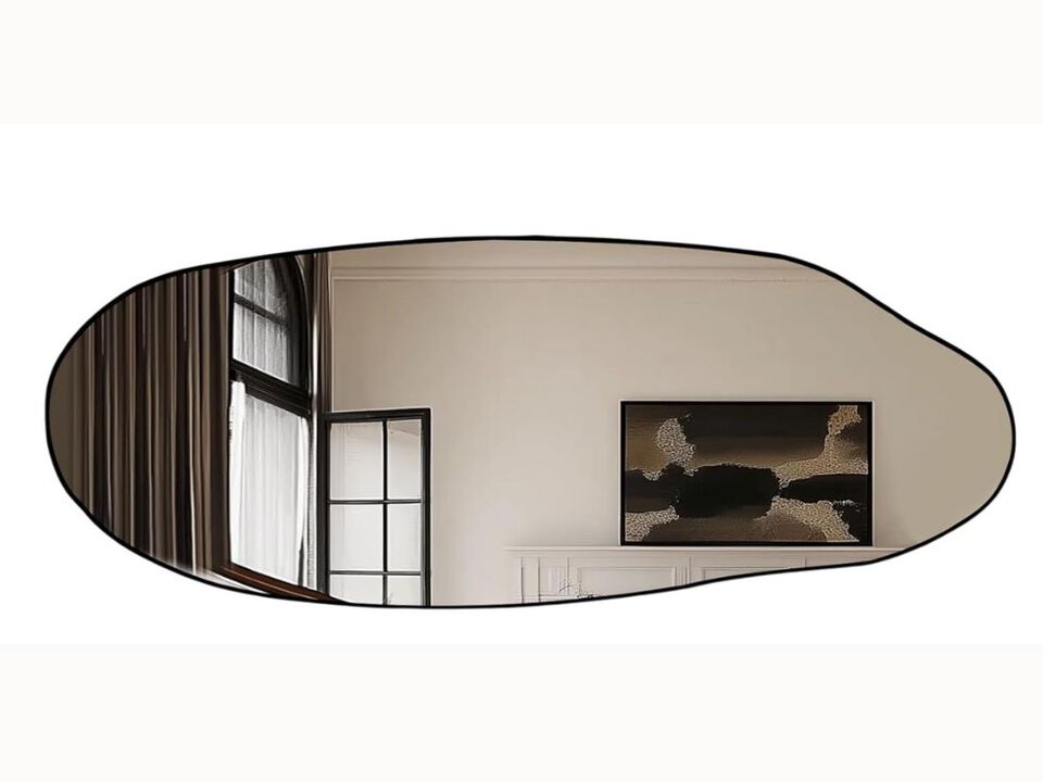 63"x24" Irregular Black Wall Mirror – Asymmetrical Oval Full-Length Mirror for Bathroom, Bedroom & Entryway