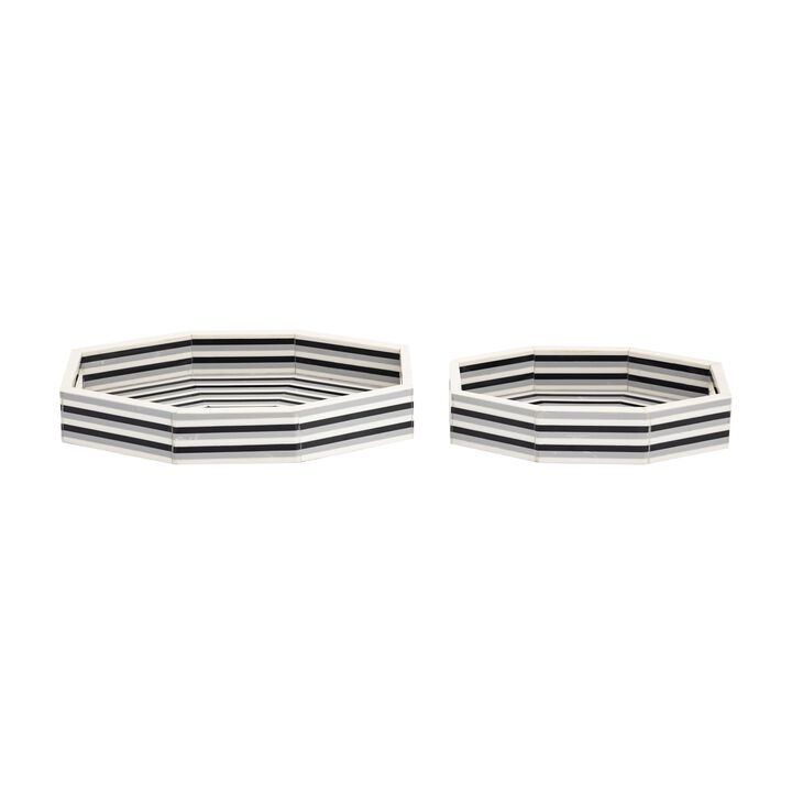Octagonal Striped Tray Set of 2