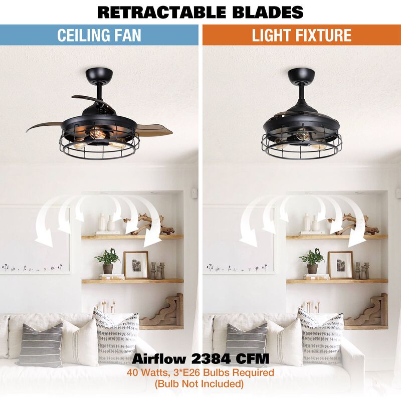 36 in.  Industrial Black 3blades Ceiling Fan with Remote