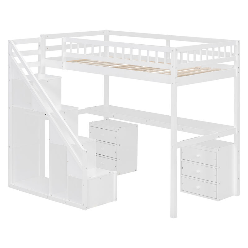 Merax Twin Size Multi-Functional Loft Bed with Staircase, Desk & LED Lights image number 0