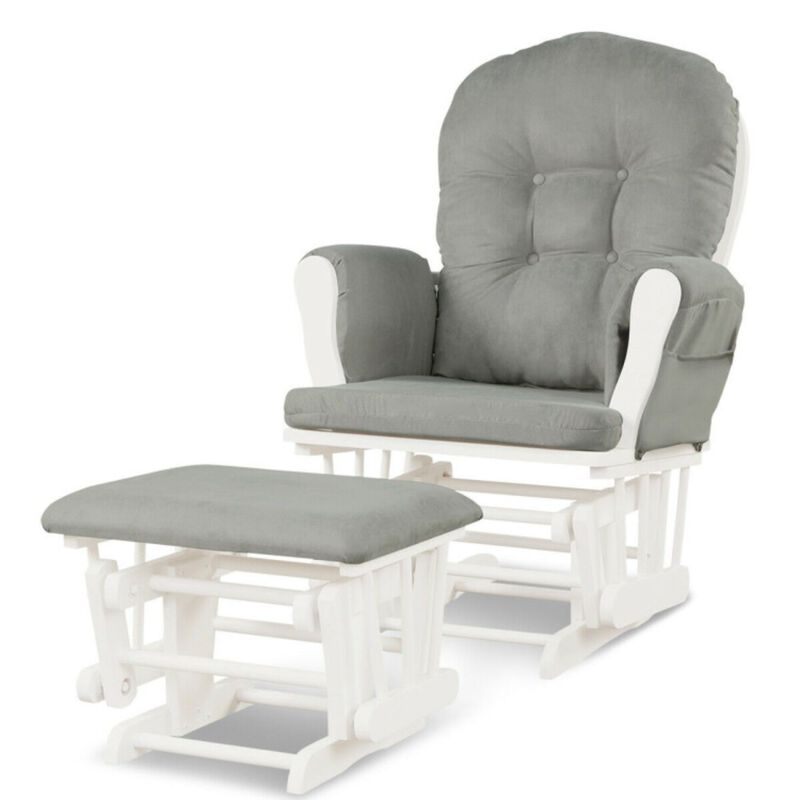 Wood Glider and Ottoman Set with Padded Armrests and Detachable Cushion image number 1