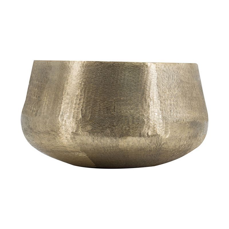 Set of 2 Metal Bowls, Seude Gold Finish, Curved Shape, Streaked Texture - Benzara