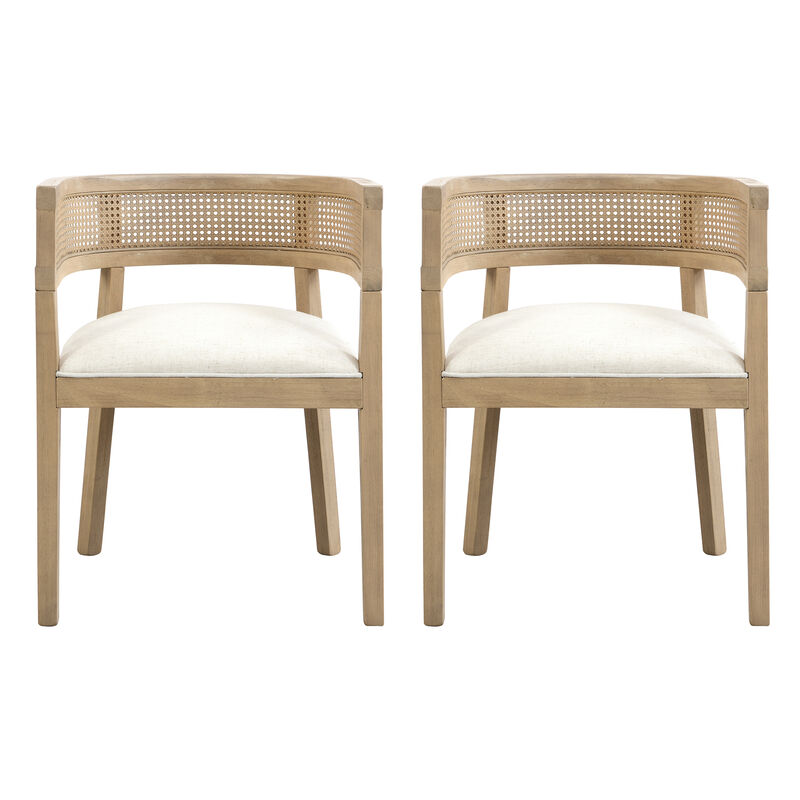 Christopher Knight Home Ember 19.75" Seat Height Upholstered Rubberwood Tub Dining Chairs with Cane Back(Set of 2)
