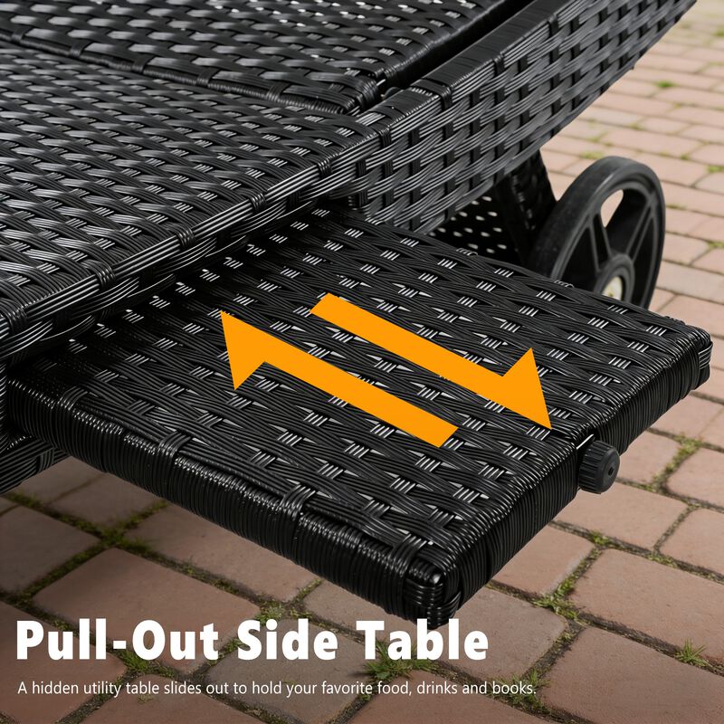 Whisen Patio Lounge Chairs with Rolling Wheels, Pull-out Side Table, Adjustable Backrest image number 5