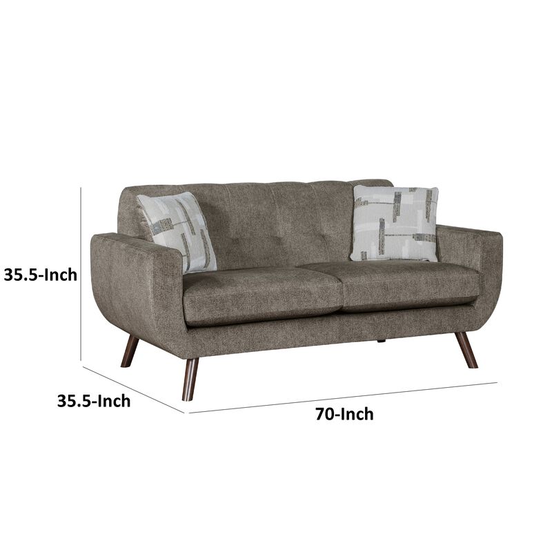 Jany Loveseat with 2 Pillows, 70 Inch, Brown Microfiber, Walnut Tone - Benzara