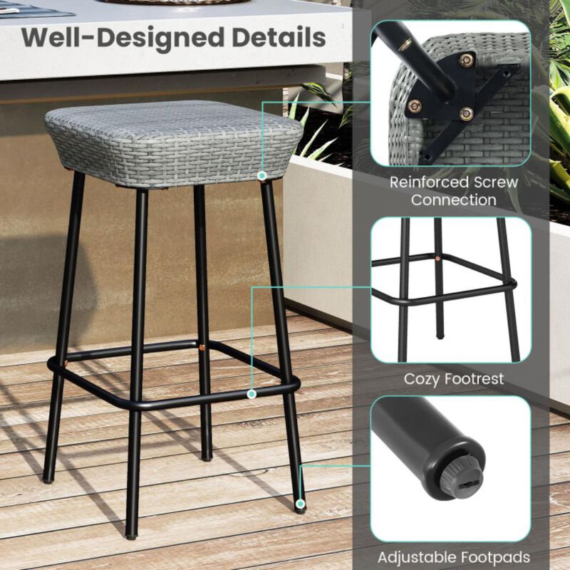 Hivvago Patio Bar Stools Set of 2 with Rattan Seat and Footrest
