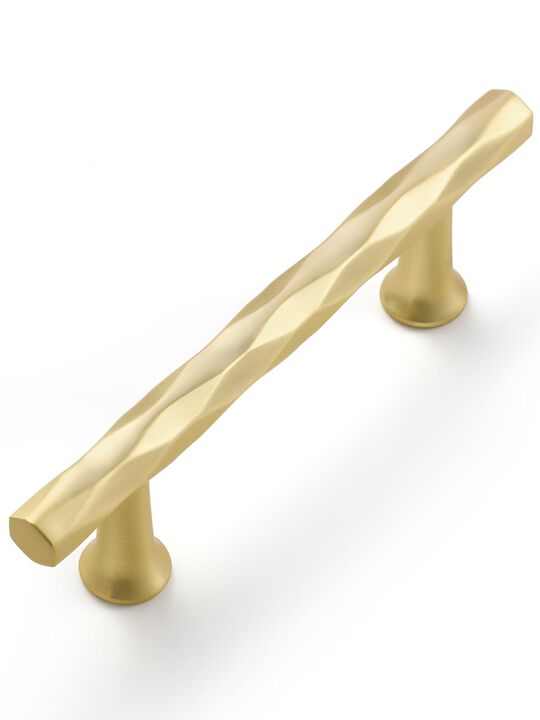 JIASENBAO Brushed Gold Cabinet Pulls 3"" Hole Center 2 Pack Hammered Brass Cabinet Handles Decorative Kitchen Drawer Dresser Cup