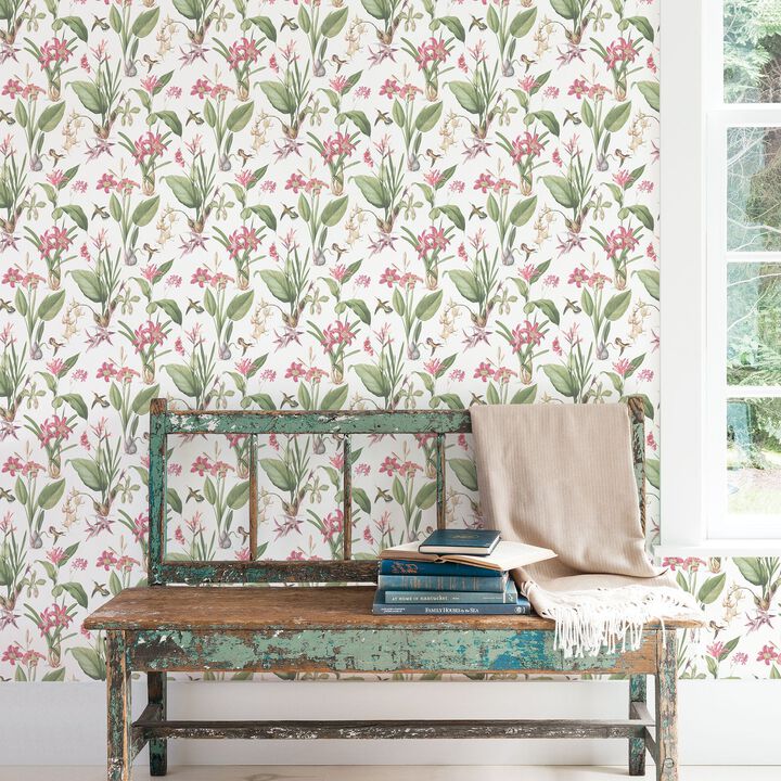 Secret Garden Cottage Botanical Pink Wallpaper G78506