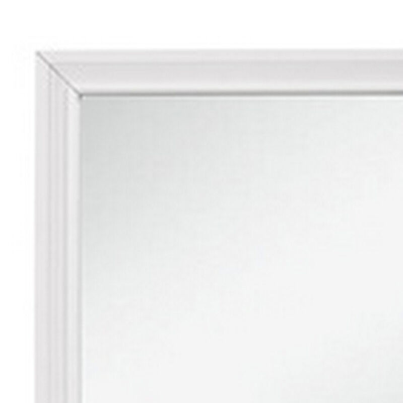 Ani 37 Inch Modern Rectangular Accent Mirror, Faux Wood Veneer Frame, White - Benzara