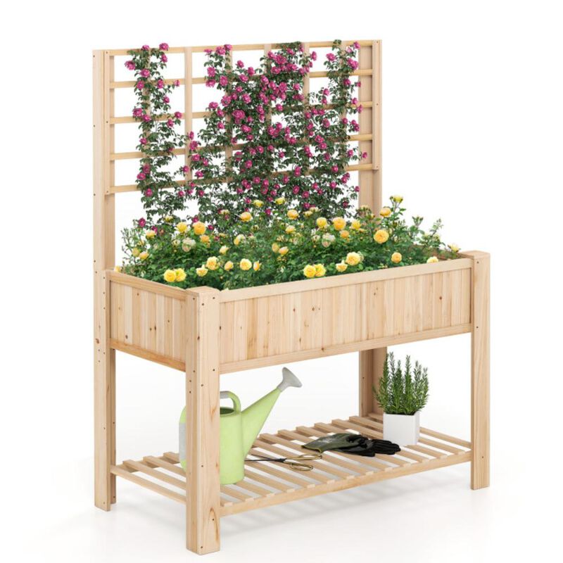 Hivvago Raised Garden Bed with Trellis Wooden Elevated Planter Box with Legs