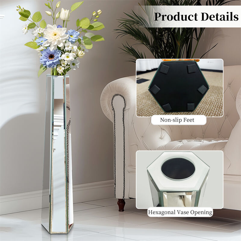 Large Vases Floor Standing Mirrored Luxury Tall Thin Vase Silver Glass Art Decor image number 5