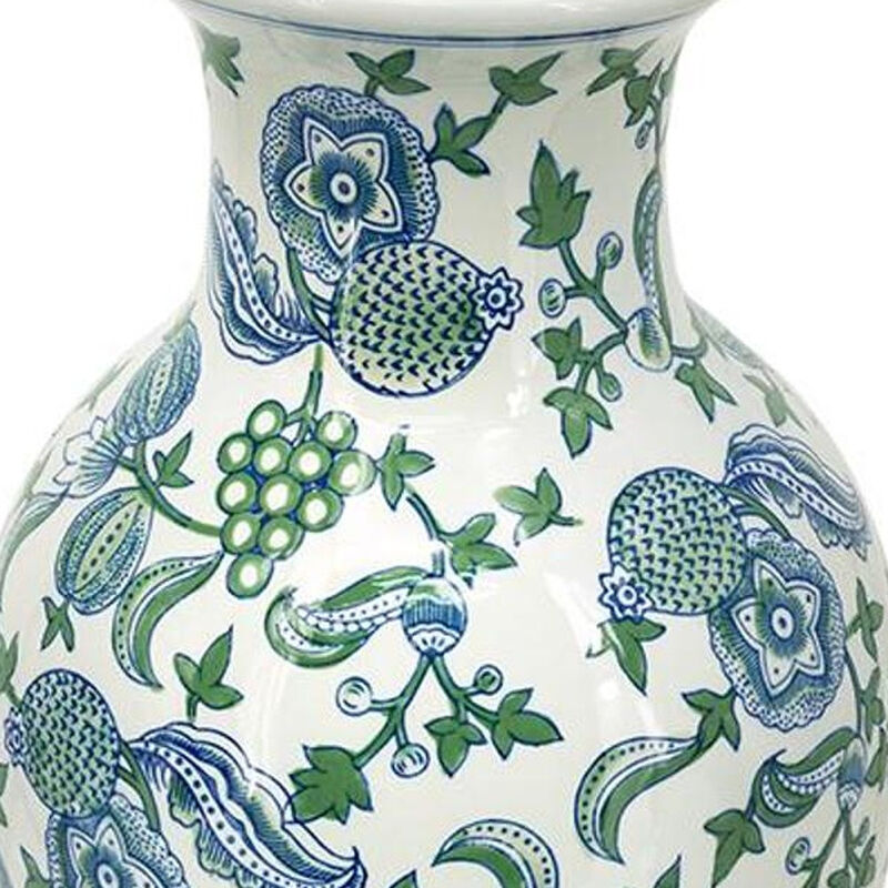 HomeRoots 19" White Blue And Green Floral Urn Porcelain Table Vase image number 4