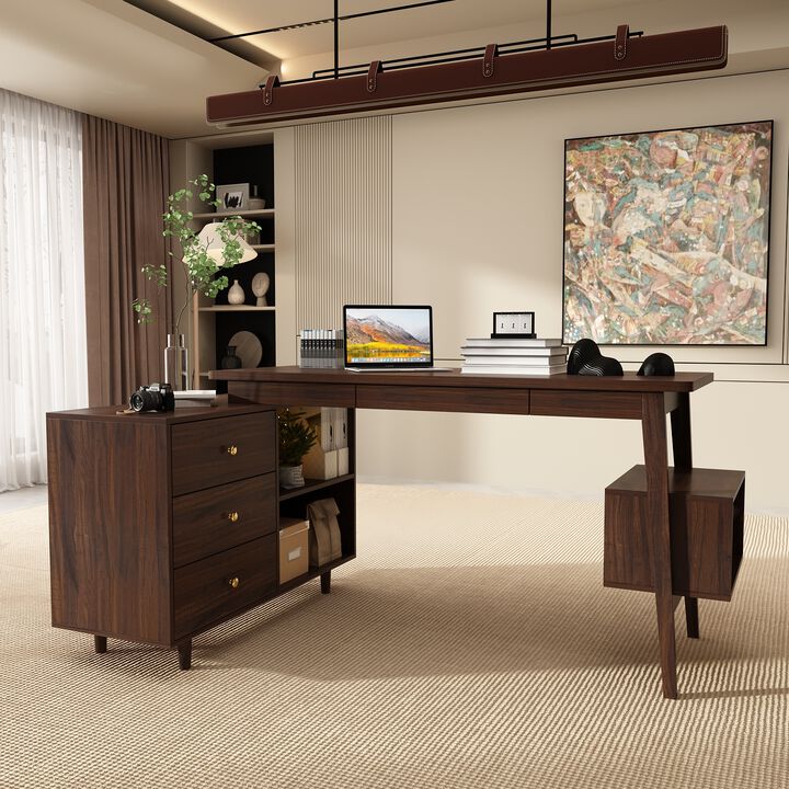FUFU&GAGA Modern L-Shaped Office Desk with Storage, (55.1”W x 30.7”H x 21.7”D), Brown