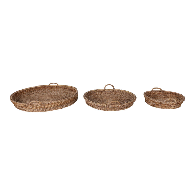 S/3 20/27/35" Rattan Woven Round Trays, Natural image number 2