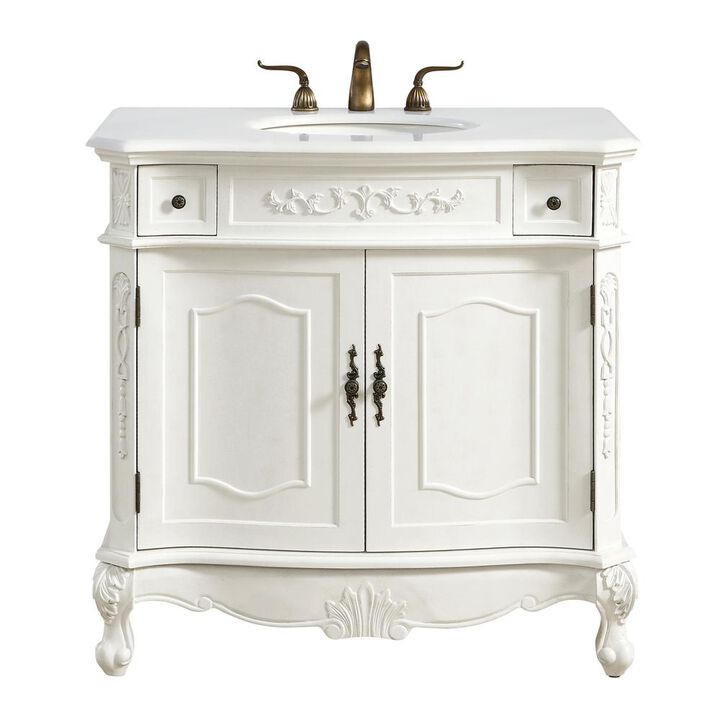 Elegant Kitchen and Bath 36 inch Single Bathroom vanity in Antique White