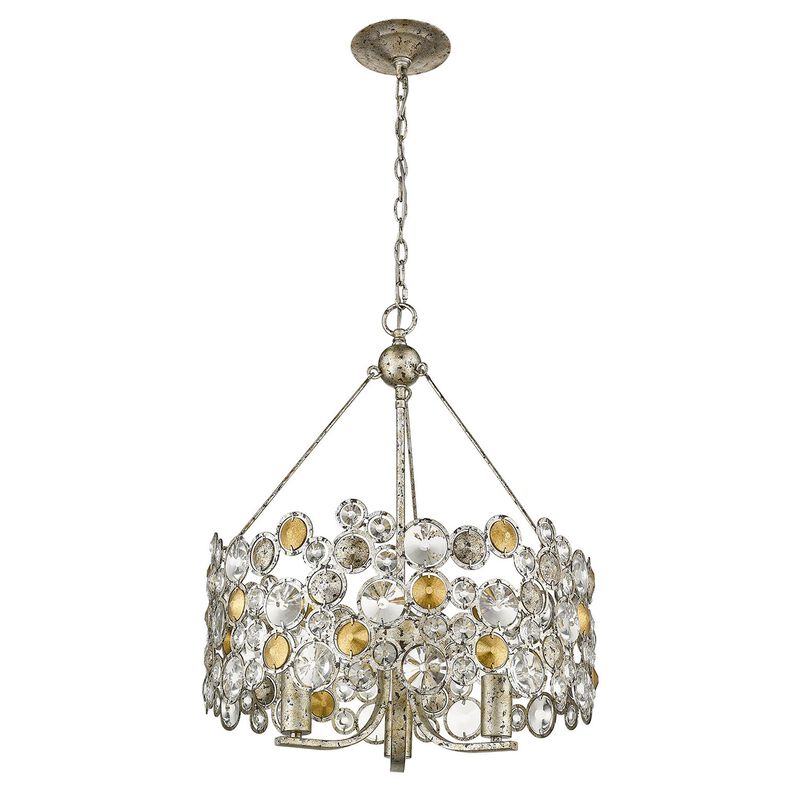 HomeRoots Silver Three Light Metal and Crystals Dimmable Chandelier With Silver Shades image number 0