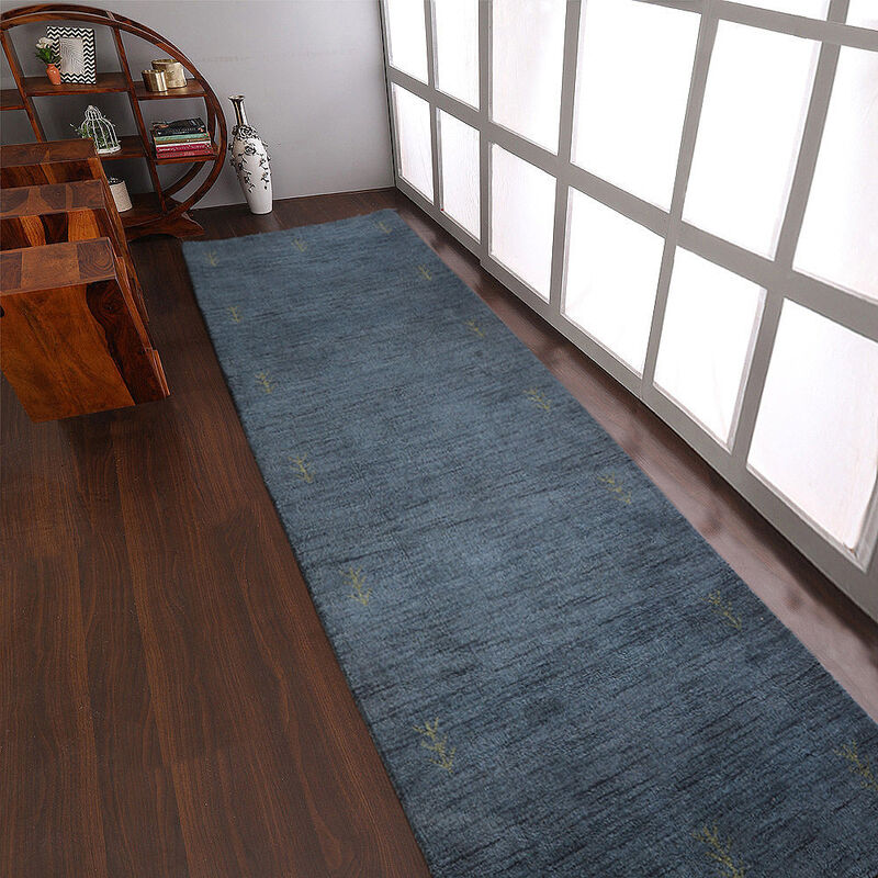 Rugsotic Carpets Hand Knotted Loom Wool 2'6''x10' Runner Area Rug Contemporary Light Blue L00226