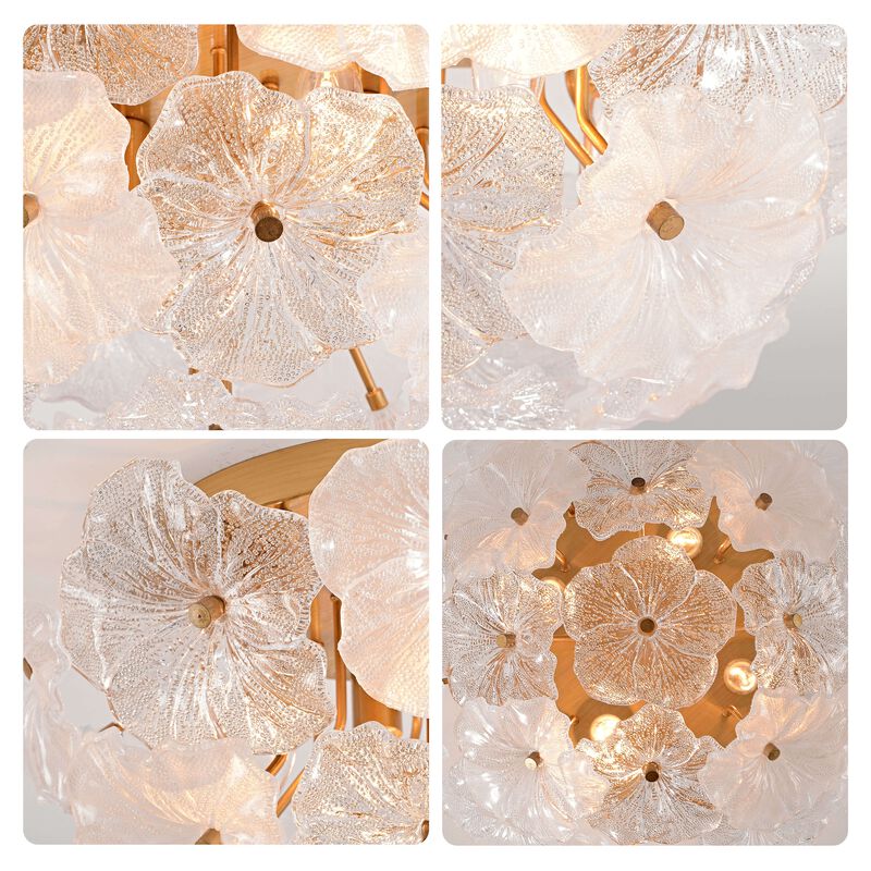 Frieda Modern 4-Light 19.5" Brushed Brass Clear Glass Flower Flush Mount image number 7