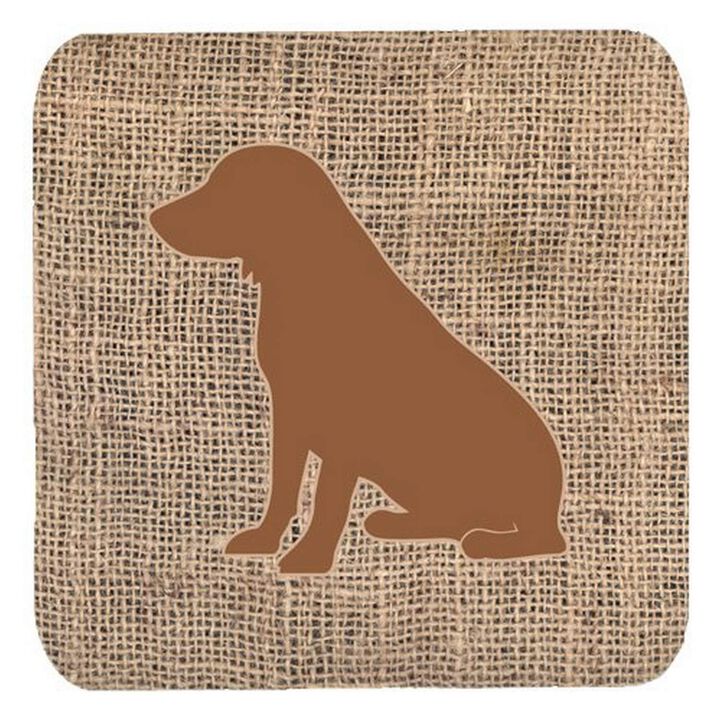 Caroline's Treasures BB1070-BL-BN-FC Boykin Spaniel Burlap and Brown Foam Coasters (Set of 4), 3.5 H x 3.5 W, Multicolor
