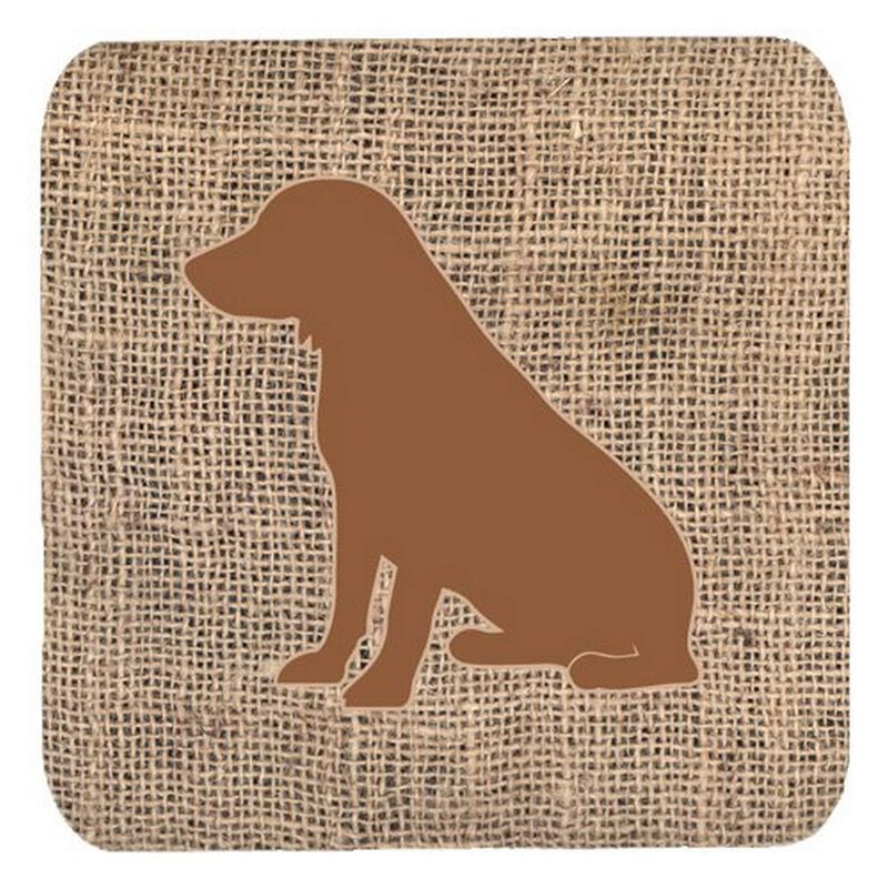 Caroline's Treasures BB1070-BL-BN-FC Boykin Spaniel Burlap and Brown Foam Coasters (Set of 4), 3.5 H x 3.5 W, Multicolor