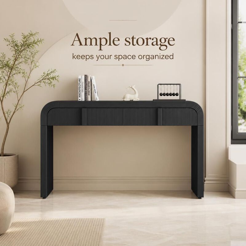 GOODSILO Modern Console Table with 2 Spacious Storage Drawers, Fluted Rounded Silhouette Entryway Table for Hallway, Living Room and Entryway Spaces image number 4
