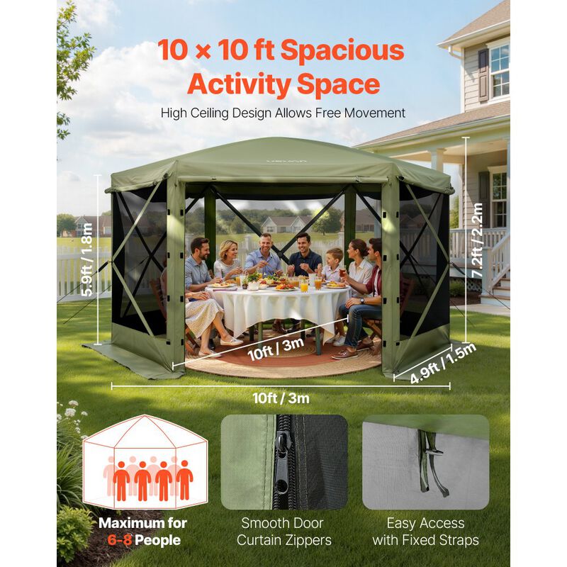 Pop Up Gazebo Screen House with Carry Bag and Removable Canopy Top-Green image number 2